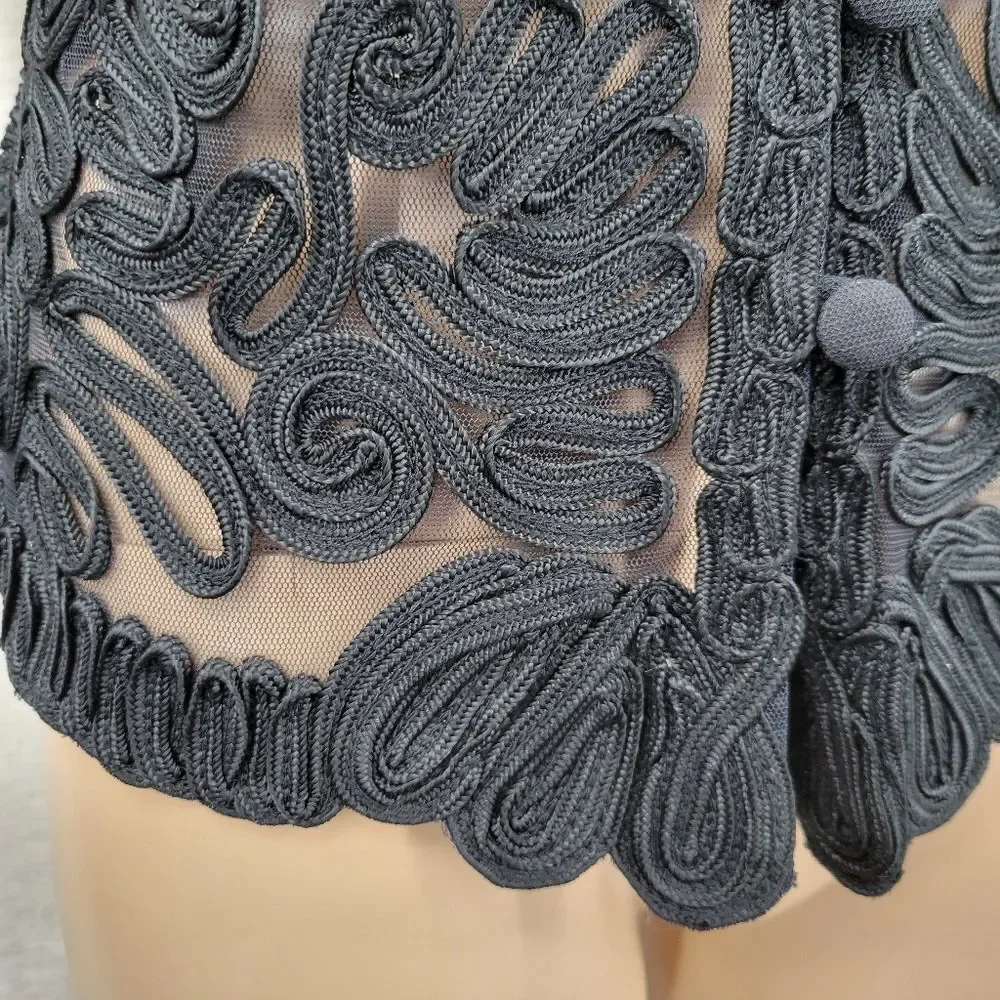 Vintage Sheer Black Soutache Embroidery Button Up Blouse Mobwife Mesh  Illusion